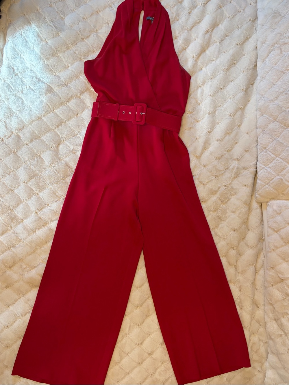 Julia Jordan Red Halter Wide-Leg Belted Jumpsuit